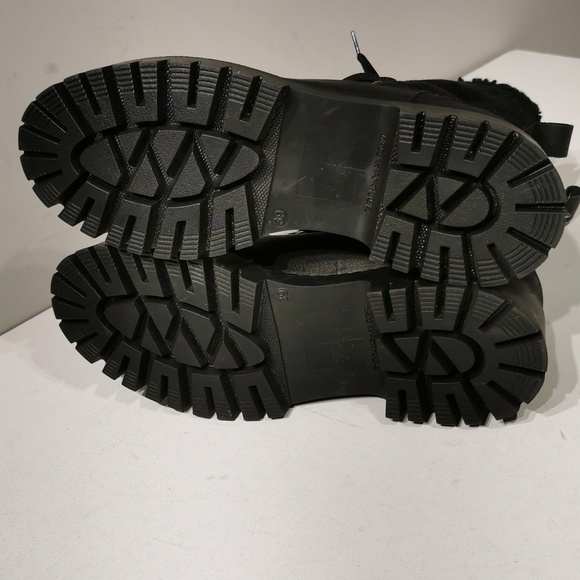 Bootlegger Black Military Combat Lace Up Sherpa Leather Boots - Picture 6 of 10